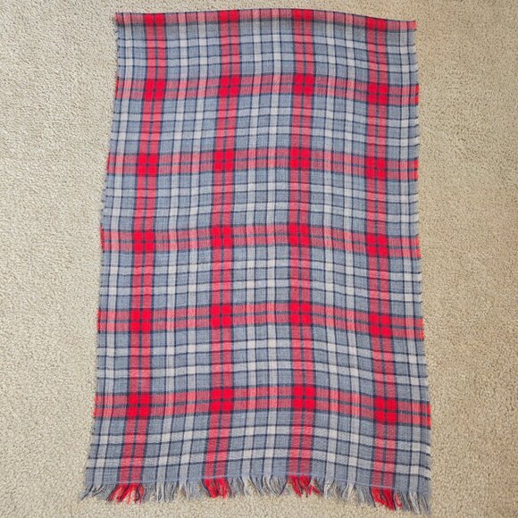 J. Crew Lightweight Wool Scarf Red Grey Plaid - Picture 5 of 8